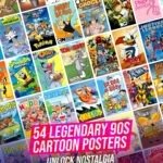 90s Cartoons Posters Set (54 pcs) – Vintage Retro Wall Art for Kids & Nostalgia