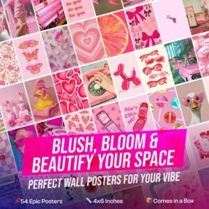 54 Pink Aesthetic Posters (4x6) | Pastel Wall Art Set for Room, Office & Gifts